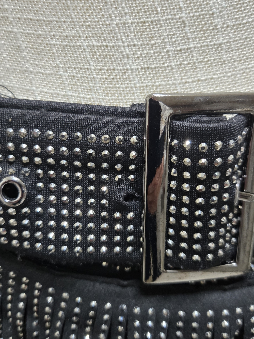 Black Studded Fringe Mini Skirt Skort Rhinestone Belted Western Festival Medium - Picture 6 of 9